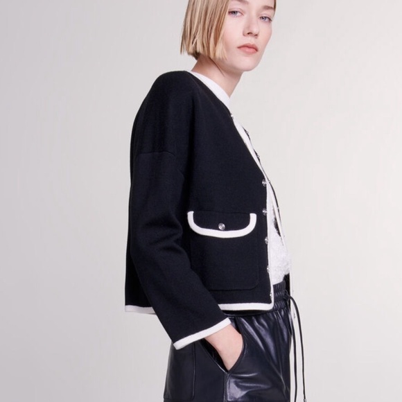 Maje 224 Margot Knit Cardigan Sweater in Black - Picture 3 of 13